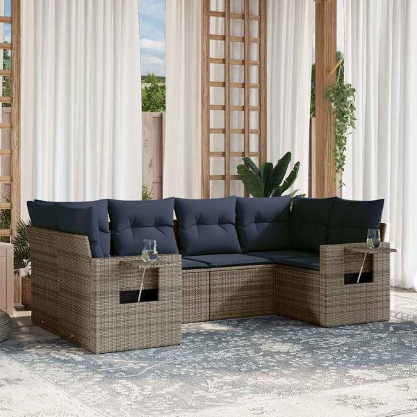 ARDEBO.de - 6-teiliges Gartensofa-Set mit Kissen, grau, Polyrattan