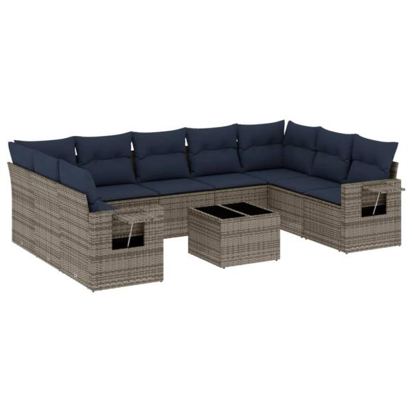 10-teiliges Gartensofa-Set mit Kissen, grau, Polyrattan