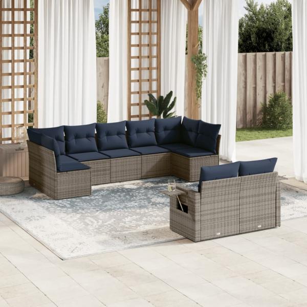 ARDEBO.de - 9-teiliges Gartensofa-Set mit Kissen, grau, Polyrattan