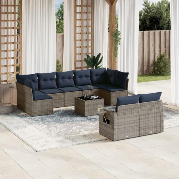 ARDEBO.de - 10-teiliges Gartensofa-Set mit Kissen, grau, Polyrattan