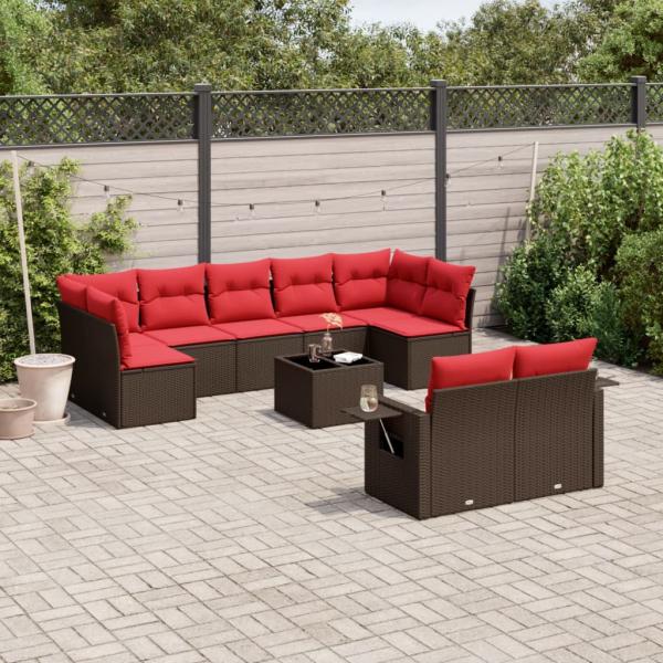 ARDEBO.de - 10-teiliges Gartensofa-Set mit Kissen, braun, Polyrattan