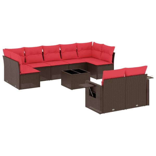 10-teiliges Gartensofa-Set mit Kissen, braun, Polyrattan