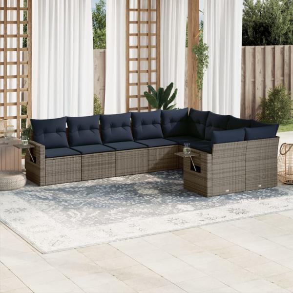 ARDEBO.de - 9-teiliges Gartensofa-Set mit Kissen, grau, Polyrattan