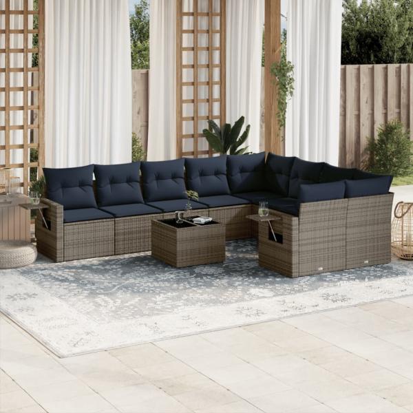 ARDEBO.de - 10-teiliges Gartensofa-Set mit Kissen, grau, Polyrattan
