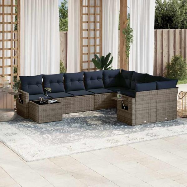 ARDEBO.de - 10-teiliges Gartensofa-Set mit Kissen, grau, Polyrattan