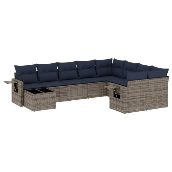 10-teiliges Gartensofa-Set mit Kissen, grau, Polyrattan