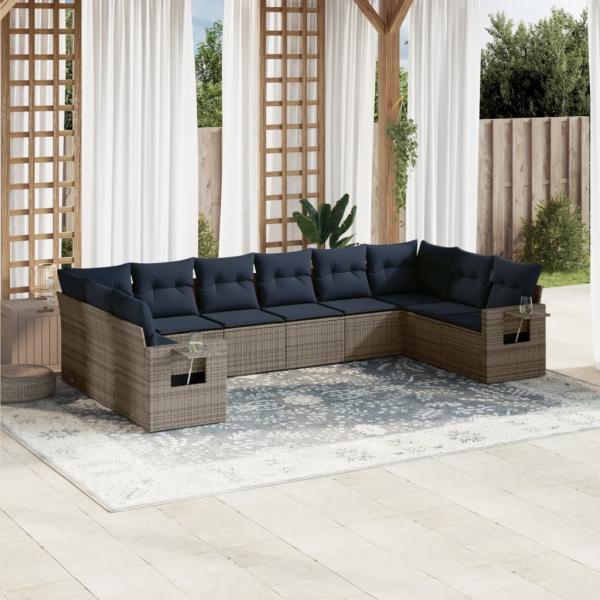 ARDEBO.de - 10-teiliges Gartensofa-Set mit Kissen, grau, Polyrattan