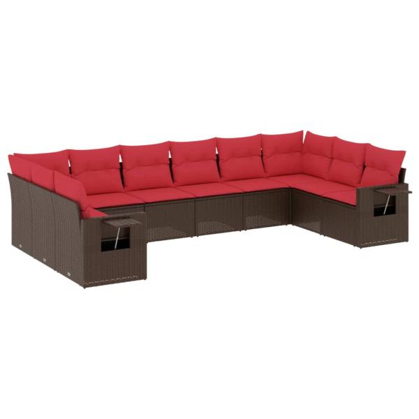 10-teiliges Gartensofa-Set mit Kissen, braun, Polyrattan