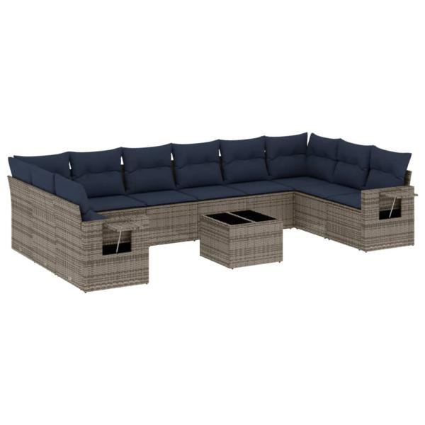11-teiliges Gartensofa-Set mit Kissen, grau, Polyrattan