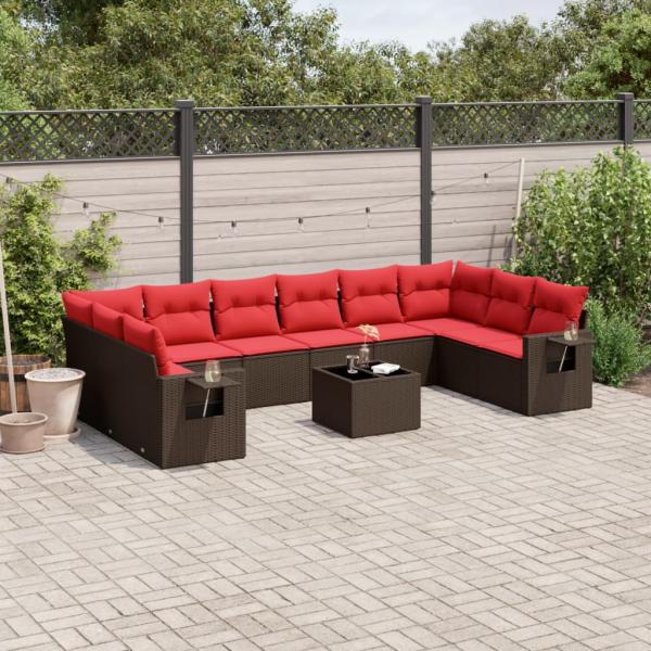 ARDEBO.de - 11-teiliges Gartensofa-Set mit Kissen, braun, Polyrattan