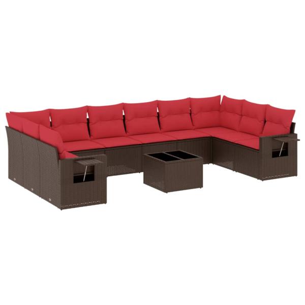 11-teiliges Gartensofa-Set mit Kissen, braun, Polyrattan