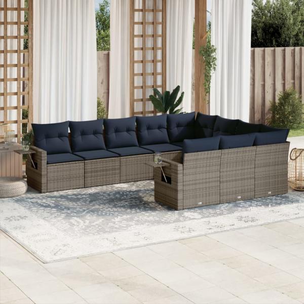 ARDEBO.de - 10-teiliges Gartensofa-Set mit Kissen, grau, Polyrattan