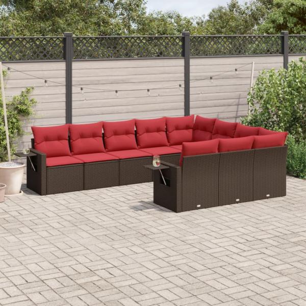 ARDEBO.de - 10-teiliges Gartensofa-Set mit Kissen, braun, Polyrattan