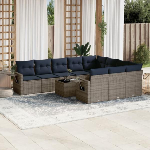ARDEBO.de - 11-teiliges Gartensofa-Set mit Kissen, grau, Polyrattan