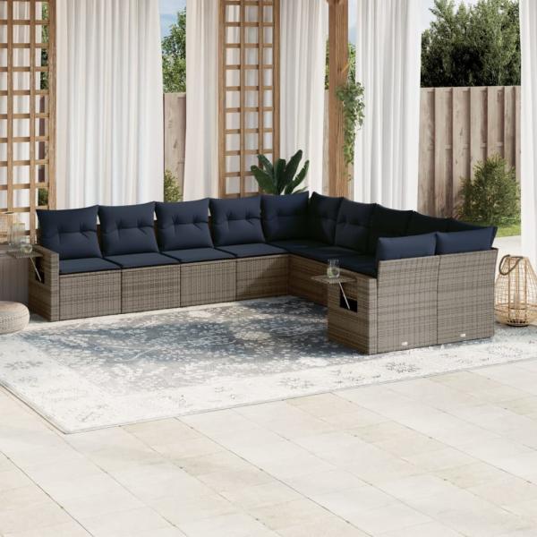 ARDEBO.de - 10-teiliges Gartensofa-Set mit Kissen, grau, Polyrattan