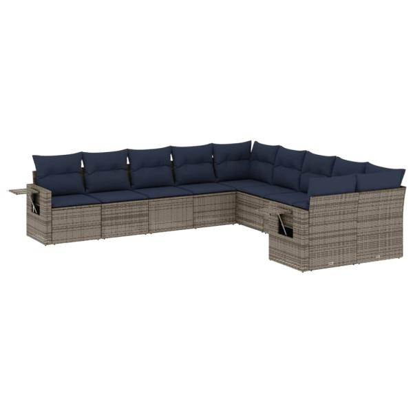 10-teiliges Gartensofa-Set mit Kissen, grau, Polyrattan
