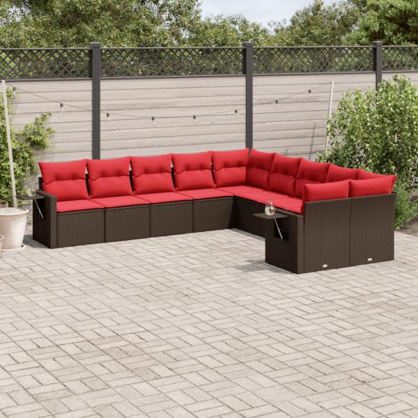 ARDEBO.de - 10-teiliges Gartensofa-Set mit Kissen, braun, Polyrattan