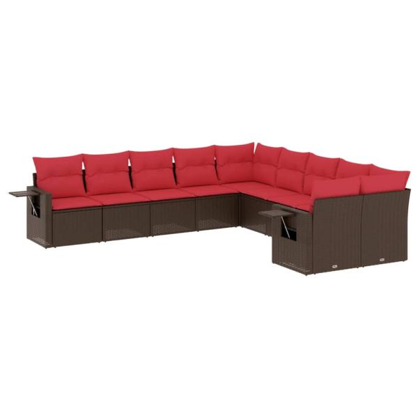 10-teiliges Gartensofa-Set mit Kissen, braun, Polyrattan