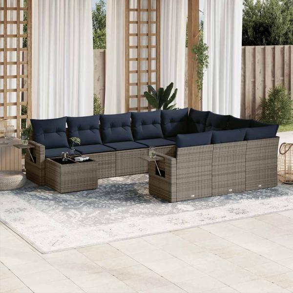 ARDEBO.de - 11-teiliges Gartensofa-Set mit Kissen, grau, Polyrattan