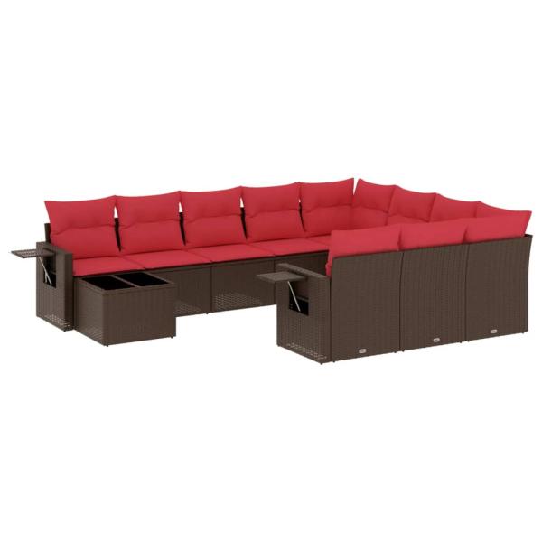 11-teiliges Gartensofa-Set mit Kissen, braun, Polyrattan