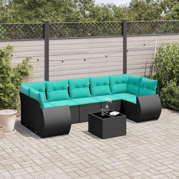ARDEBO.de - 8-teiliges Gartensofa-Set mit Kissen, schwarzes Polyrattan