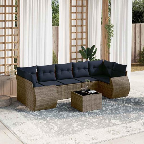 ARDEBO.de - 8-teiliges Gartensofa-Set mit Kissen, grau, Polyrattan