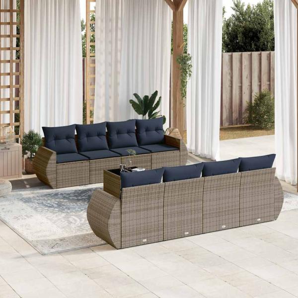 ARDEBO.de - 9-teiliges Gartensofa-Set mit Kissen, grau, Polyrattan