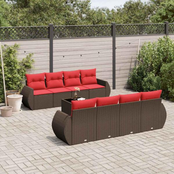 ARDEBO.de - 9-teiliges Gartensofa-Set mit Kissen, braun, Polyrattan