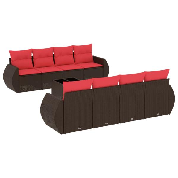 9-teiliges Gartensofa-Set mit Kissen, braun, Polyrattan