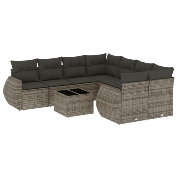 9-teiliges Gartensofa-Set mit Kissen, grau, Polyrattan