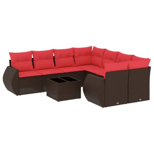9-teiliges Gartensofa-Set mit Kissen, braun, Polyrattan