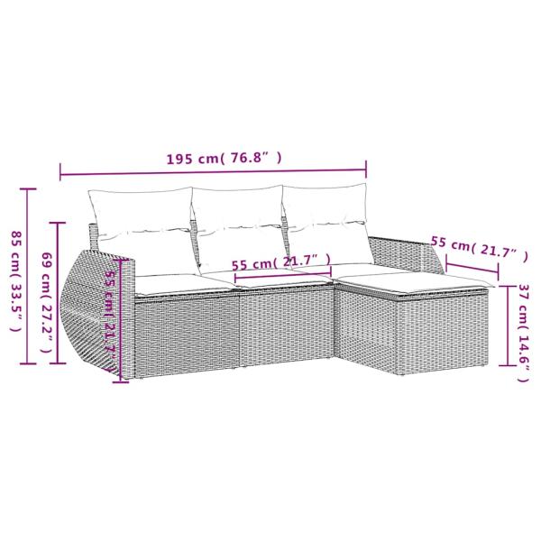 4-teiliges Gartensofa-Set mit Kissen, braun, Polyrattan