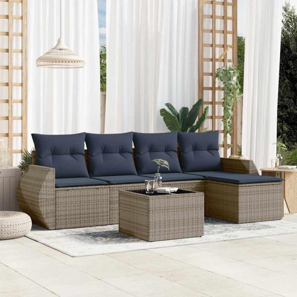 ARDEBO.de - 6-teiliges Gartensofa-Set mit Kissen, grau, Polyrattan