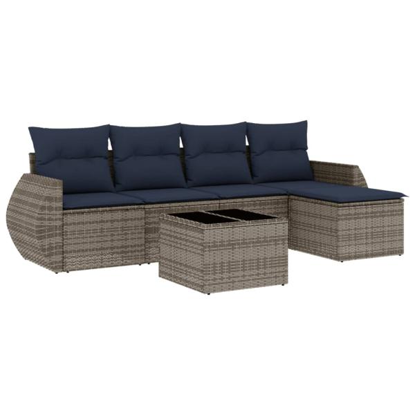 6-teiliges Gartensofa-Set mit Kissen, grau, Polyrattan