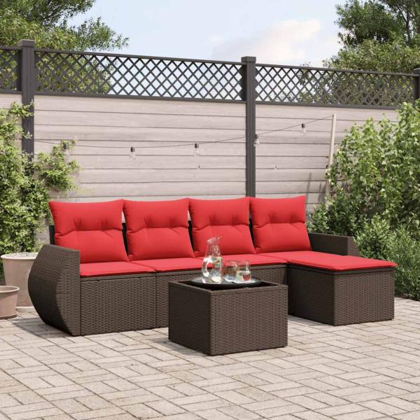 ARDEBO.de - 6-teiliges Gartensofa-Set mit Kissen, braun, Polyrattan