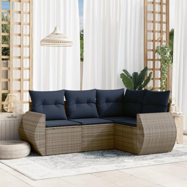 ARDEBO.de - 4-teiliges Gartensofa-Set mit Kissen, grau, Polyrattan