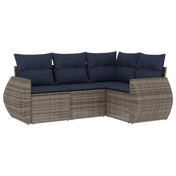 4-teiliges Gartensofa-Set mit Kissen, grau, Polyrattan