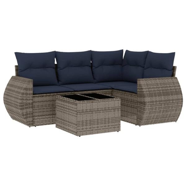 5-teiliges Gartensofa-Set mit Kissen, grau, Polyrattan