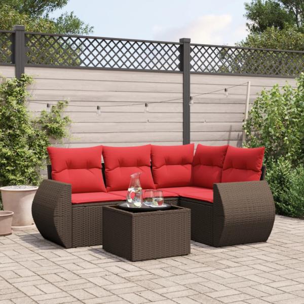 ARDEBO.de - 5-teiliges Gartensofa-Set mit Kissen, braun, Polyrattan