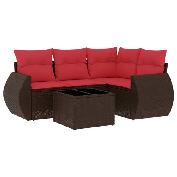 5-teiliges Gartensofa-Set mit Kissen, braun, Polyrattan