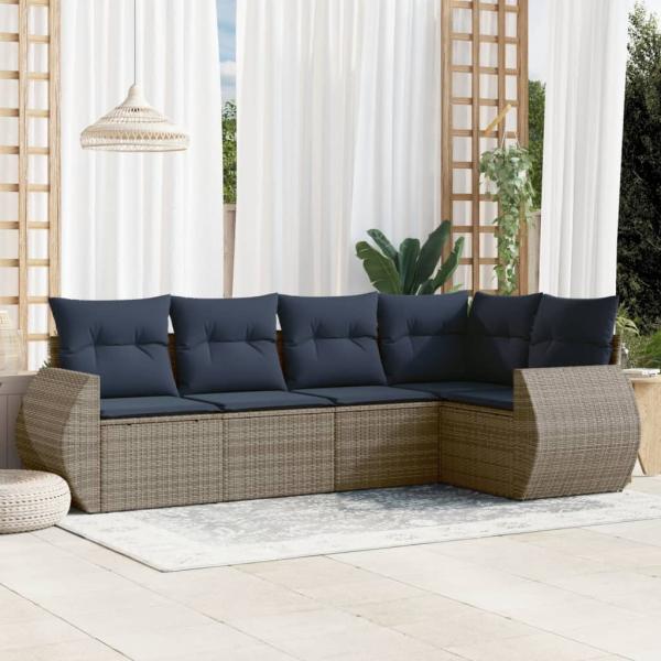 ARDEBO.de - 5-teiliges Gartensofa-Set mit Kissen, grau, Polyrattan