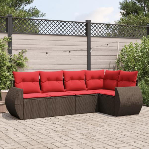 ARDEBO.de - 5-teiliges Gartensofa-Set mit Kissen, braun, Polyrattan