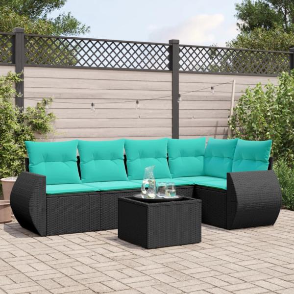 ARDEBO.de - 6-teiliges Gartensofa-Set mit Kissen, schwarzes Polyrattan