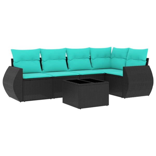 6-teiliges Gartensofa-Set mit Kissen, schwarzes Polyrattan