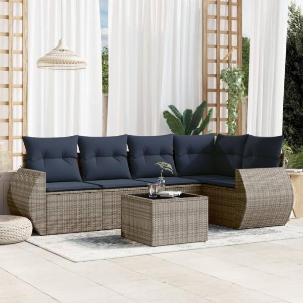 ARDEBO.de - 6-teiliges Gartensofa-Set mit Kissen, grau, Polyrattan