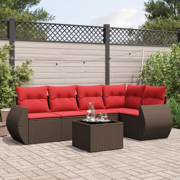 ARDEBO.de - 6-teiliges Gartensofa-Set mit Kissen, braun, Polyrattan