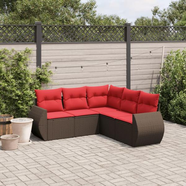 ARDEBO.de - 5-teiliges Gartensofa-Set mit Kissen, braun, Polyrattan