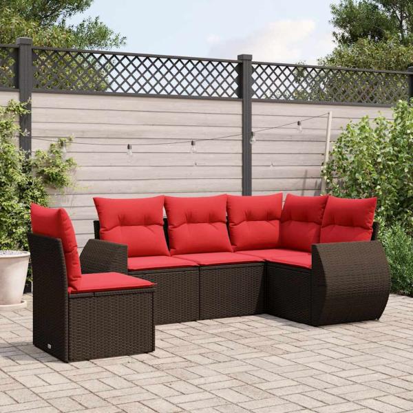 ARDEBO.de - 5-teiliges Gartensofa-Set mit Kissen, braun, Polyrattan