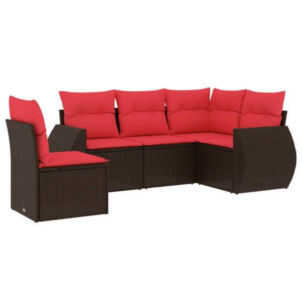 5-teiliges Gartensofa-Set mit Kissen, braun, Polyrattan