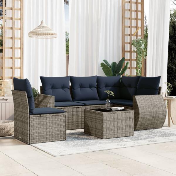 ARDEBO.de - 6-teiliges Gartensofa-Set mit Kissen, grau, Polyrattan